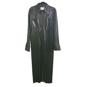 Nanushka | Women's Black Faux Leather Long Sleeve Ribbed Shirtdress (Size Large)